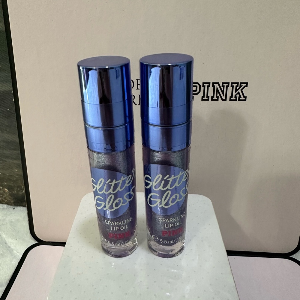 New 2 Victorias Secret Pink Glitter Gloss Sparkling Lip Oil Blue Raspberry